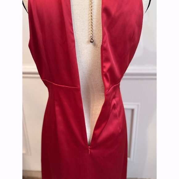 Eliza J Red Halter Dress 10 Satin Sheath Gold Chain Neck Evening Holiday Party - Picture 7 of 12